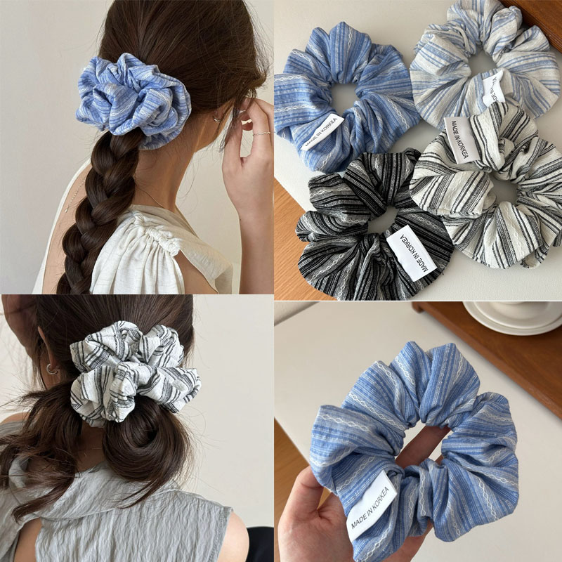2024 เกาหลีแฟชั่นผมยางวงสาวสีฟ - Silk Tie Striped บทวิจารณ์และราคา