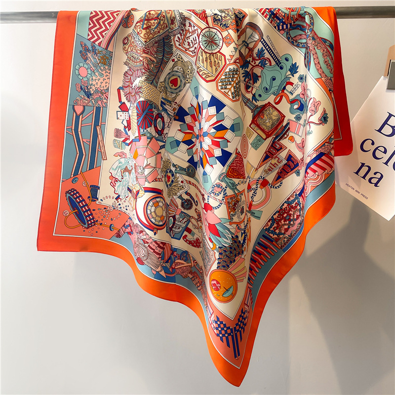 ผ้าพันคอไหมทวิลล์ลายดอกไม้สำหร - Scarf Silk Square บทวิจารณ์และราคา