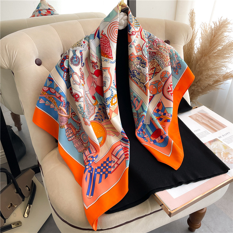 ผ้าพันคอไหมทวิลล์ลายดอกไม้สำหร - Scarf Silk Square บทวิจารณ์และราคา