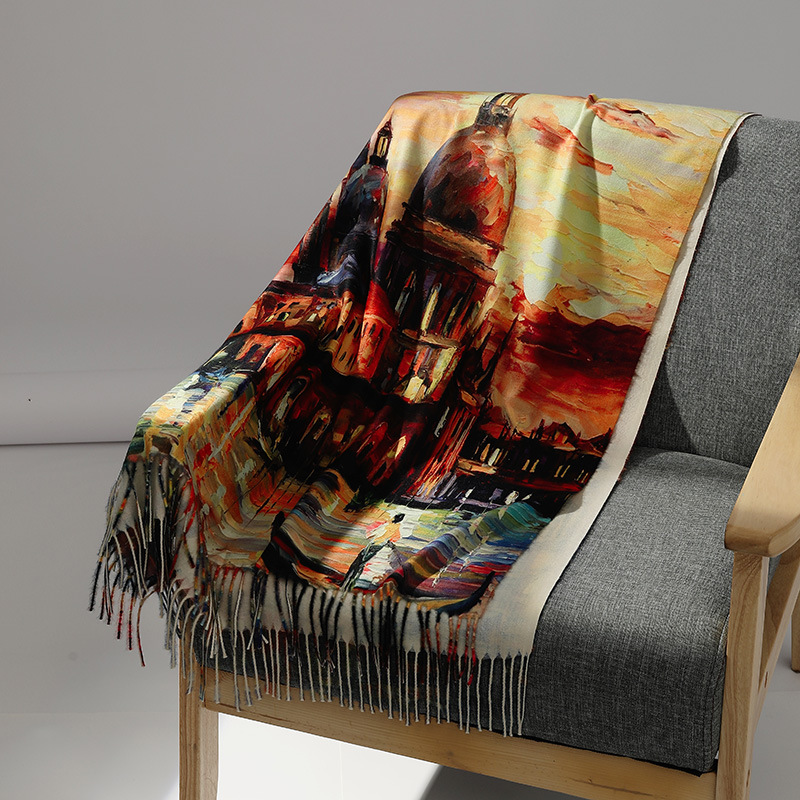 แบรนด์หรูภาพวาดสีน้ํามันผ้าพัน - Woven Scarf Blanket บทวิจารณ์และราคา